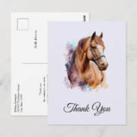 Bruin Paardenhoofd Portret in Waterverf Dank Je