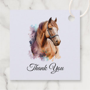 Bruin Paardenhoofd Portret in Waterverf Dank u Bedankjes Labels