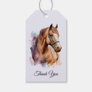 Bruin Paardenhoofd Portret in Waterverf Dank U Cadeaulabel