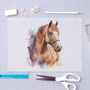 Bruin Paardenhoofd Portret in Waterverf Tissuepapier
