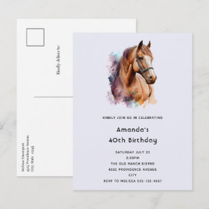 Bruin Paardenhoofd Portret in Waterverf Verjaardag Uitnodiging Briefkaart
