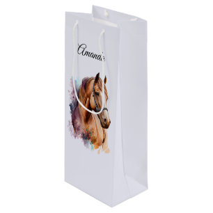 Bruin Paardenhoofd Portret in Waterverf Wijn Cadeautas