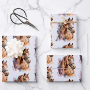 Bruin Paardenkopportret in Aquarelpatroon Inpakpapier Vel