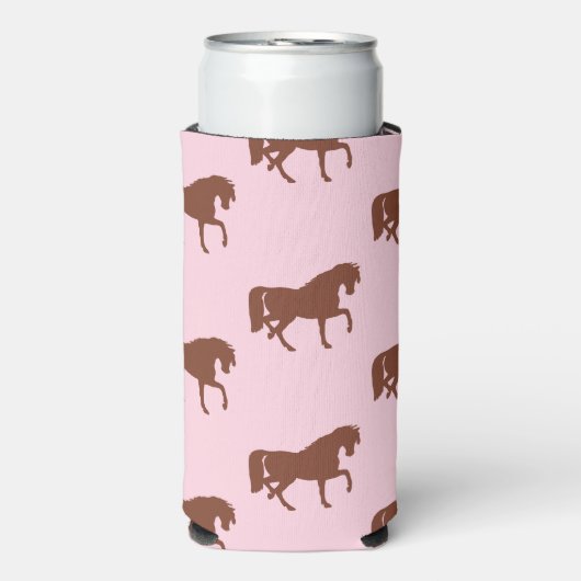 Bruin paardensilhouet, roze seltzer blikjeskoeler (Seltzer Voorkant)