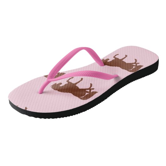 Bruin paardensilhouet, roze teenslippers (Schuin)