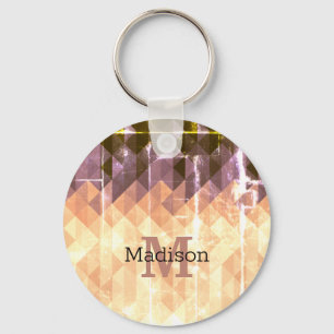 bruin paars geometrisch patroon Monogram Sleutelhanger