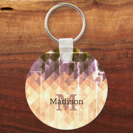 bruin paars geometrisch patroon Monogram Sleutelhanger (Voorkant)