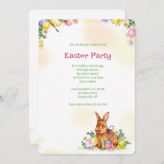 Bruin Paas Konijn Feestje Kaart (Voorkant / Achterkant)