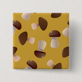 Bruin paddestoelpatroon op mosterdgeel vierkante button 5,1 cm (Voorkant)