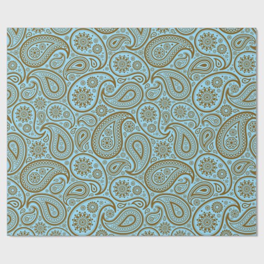 Bruin  Paisley Aangepaste Blauwe Achtergrond Cadeaupapier (Vlak)
