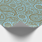 Bruin  Paisley Aangepaste Blauwe Achtergrond Cadeaupapier (Hoek)