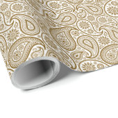 Bruin  Paisley - Aangepaste witte achtergrond Cadeaupapier (Rol Hoek)