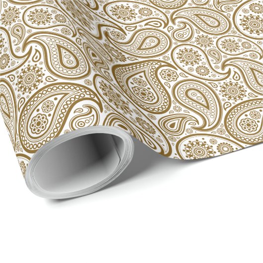 Bruin  Paisley - Aangepaste witte achtergrond Cadeaupapier (Rol Hoek)