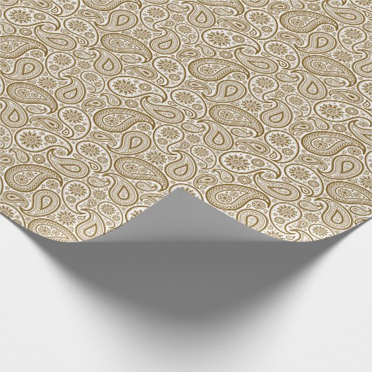 Bruin  Paisley - Aangepaste witte achtergrond Cadeaupapier (Hoek)