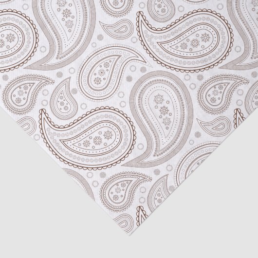 Bruin paisleypatroon op wittepapier tissuepapier (Detail)