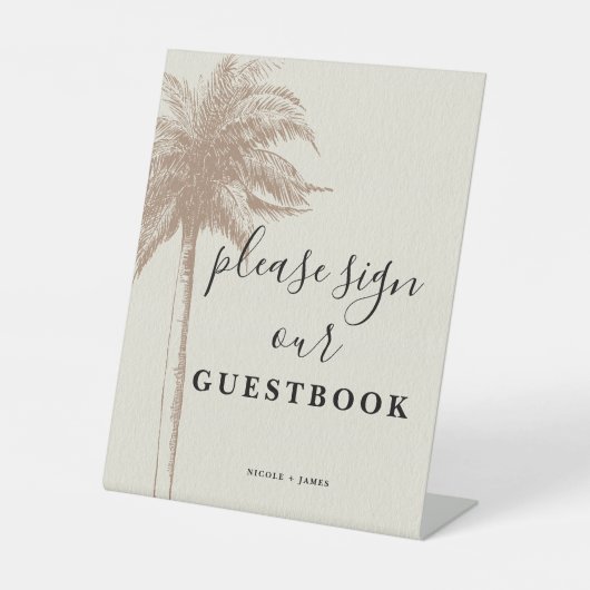  Bruin Palm Tree Beach bruiloft gastenboek Reclamebord Met Voetstuk (Voorkant)
