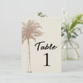 Bruin Palm Tree Beach Trouwtafel Nummer Kaart (Staand voorkant)