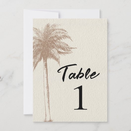 Bruin Palm Tree Beach Trouwtafel Nummer Kaart (Voorkant)
