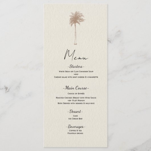 Bruin Palm Tree Beach Wedding Menu (Voorkant)