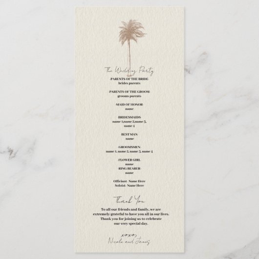  Bruin Palm Tree Beach Wedding Programma (Achterkant)