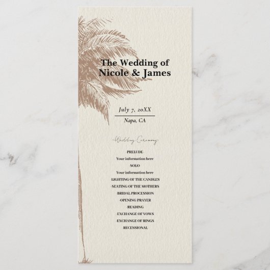  Bruin Palm Tree Beach Wedding Programma (Voorkant)