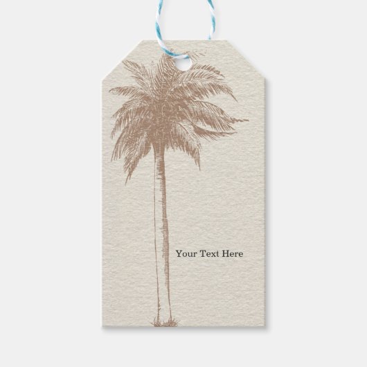  bruin palmboom strand trouwgunst cadeaulabel (Voorkant)