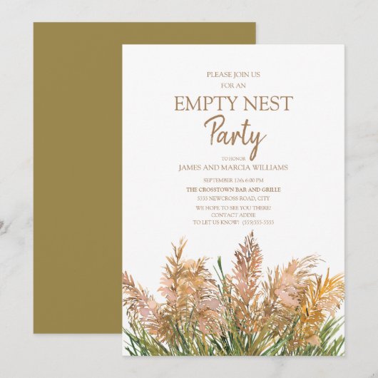 Bruin Pampagras Groen Witte Empty Nest Feest Kaart (Voorkant / Achterkant)