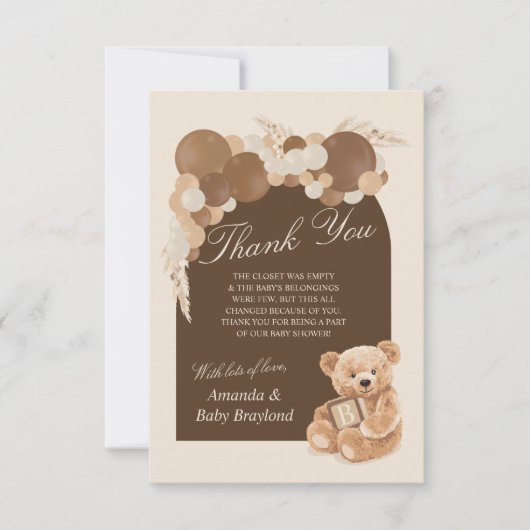 Bruin Pampas Grass Teddy Bear Dank je Kaart (Voorkant)