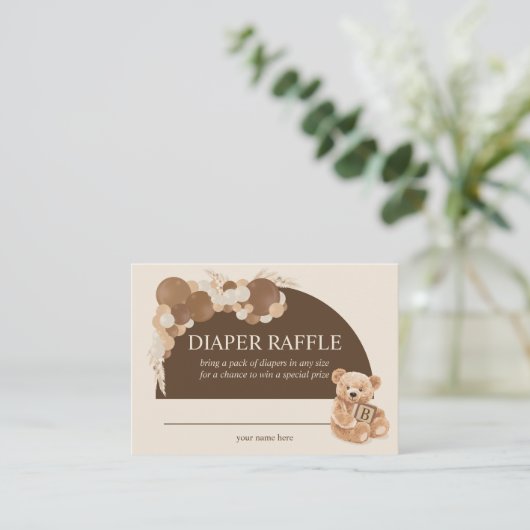 Bruin Pampas Grass Teddy Bear Luier Raffle Informatiekaartje (Staand voorkant)