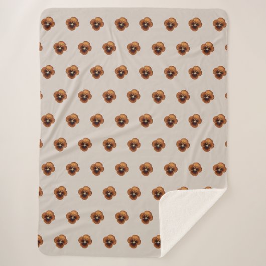 Bruin Pansy Bloem Naadloos Patroon op Sherpa Deken (Voorkant)