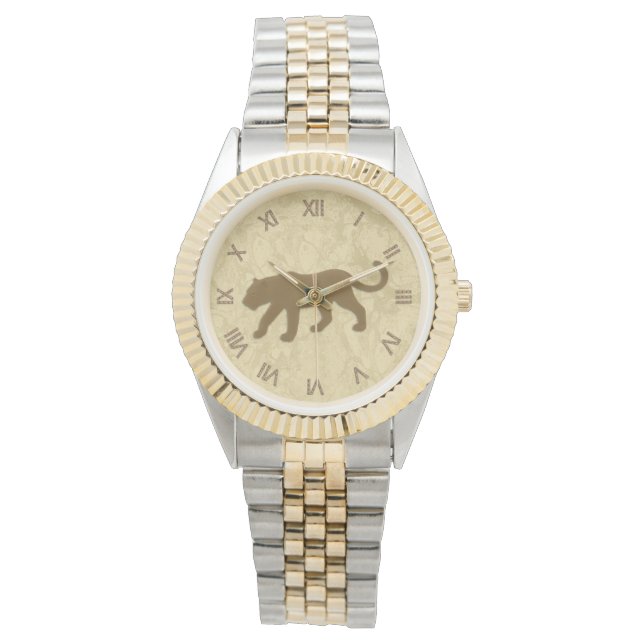 Bruin Panther met Romeinse cijfers Horloge (Voorkant)