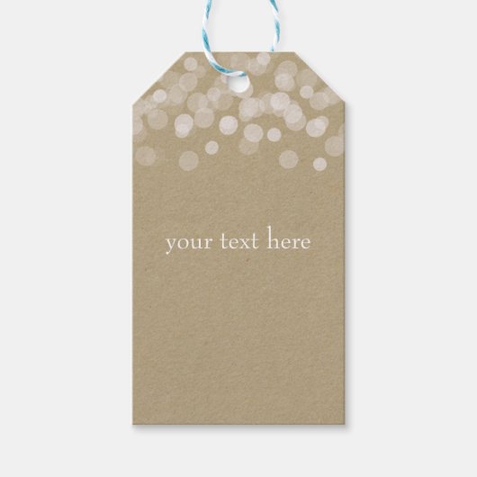 Bruin Papier Eenvoudige Landelijke Witte Lichtjes Cadeaulabel (Voorkant)