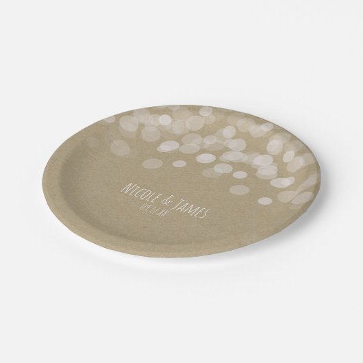 Bruin Papier Eenvoudige Rustieke Witte Lichten Bru Papieren Bordje (Gekanteld)