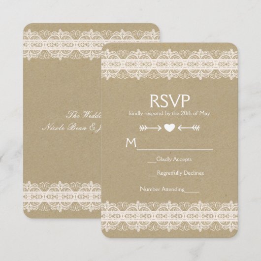 Bruin papier en ras Natuurlijke Rustic Wedding RSV RSVP Kaartje (Voorkant / Achterkant)