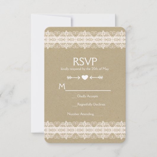 Bruin papier en ras Natuurlijke Rustic Wedding RSV RSVP Kaartje (Voorkant)
