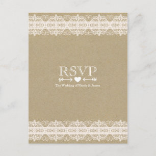 Bruin papier en ras Natuurlijke Rustic Wedding RSV Uitnodiging Briefkaart
