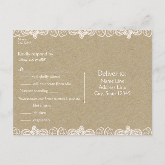 Bruin papier en ras Natuurlijke Rustic Wedding RSV Uitnodiging Briefkaart (Achterkant)