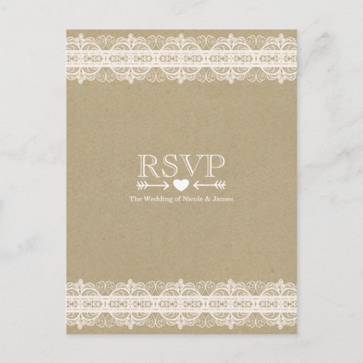 Bruin papier en ras Natuurlijke Rustic Wedding RSV Uitnodiging Briefkaart (Voorkant)