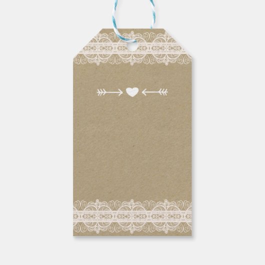 Bruin papier en wit lace Natural Rustic Wedding Cadeaulabel (Achterkant)