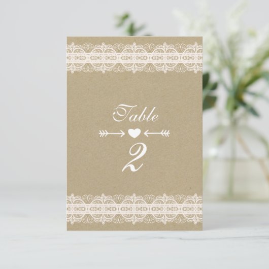 Bruin papier en wit lace Natural Rustic Wedding Kaart (Staand voorkant)