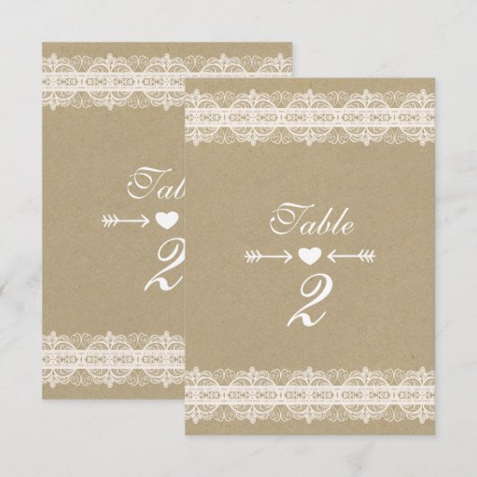 Bruin papier en wit lace Natural Rustic Wedding Kaart (Voorkant / Achterkant)