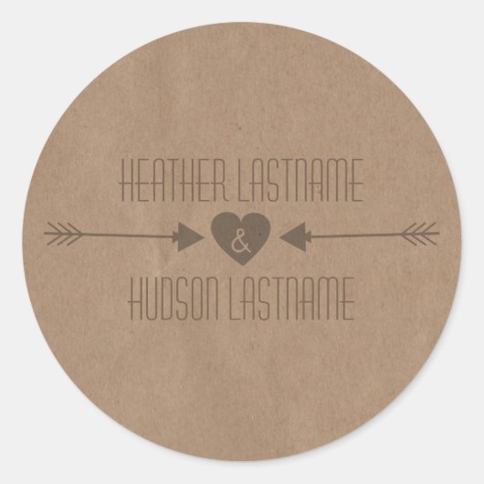 Bruin Papier Geïnspireerd Bruin Pijlen Bruiloft St Ronde Sticker (Voorkant)