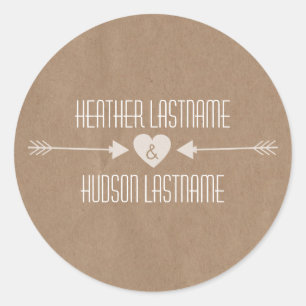 Bruin papier Geïnspireerd White Arrows Wedding Sti Ronde Sticker
