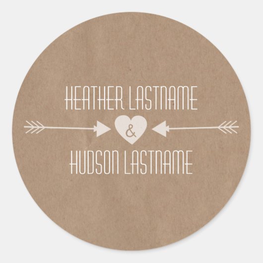 Bruin papier Geïnspireerd White Arrows Wedding Sti Ronde Sticker (Voorkant)