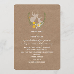 Bruin papier geïnspireerd Wildflower Deer Wedding Kaart