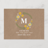 Bruin Papier Geïnspireerd Wildflower Monogram Save Aankondigingskaart (Voorkant)