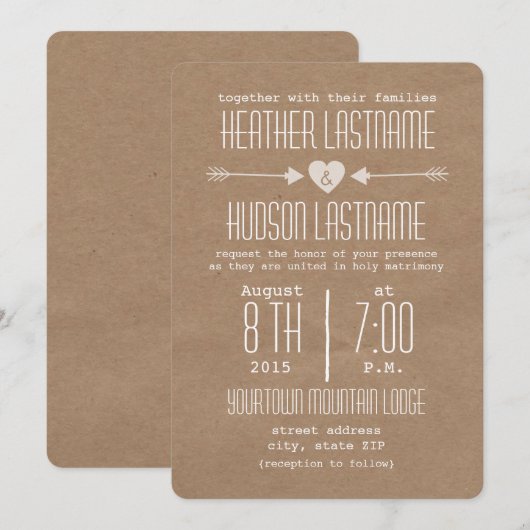 Bruin papier Geïnspireerde pijlen + Hart Rustic Wh Kaart (Voorkant / Achterkant)