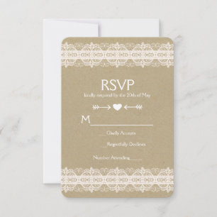 Bruin papier & kanten natuurlijke rustieke trouw-R RSVP Kaartje