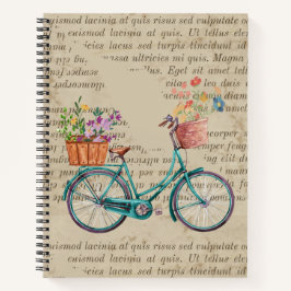 Bruin papier kunstwerk Cute retro bicycle script t Notitieboek
