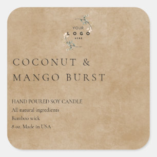 bruin papier met Logo kaarsetiket Vierkante Sticker